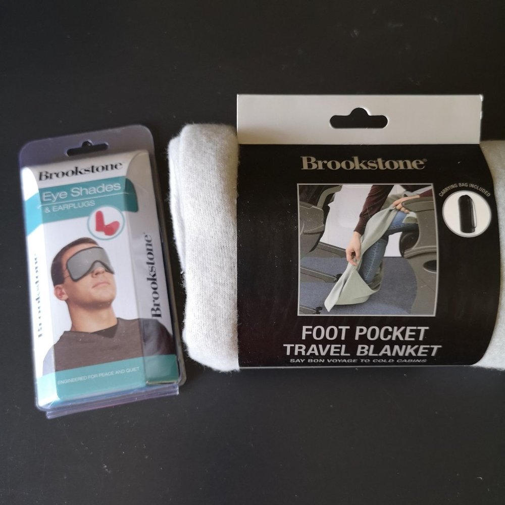 Brookstone Travel Set Eye Shades + Blanket